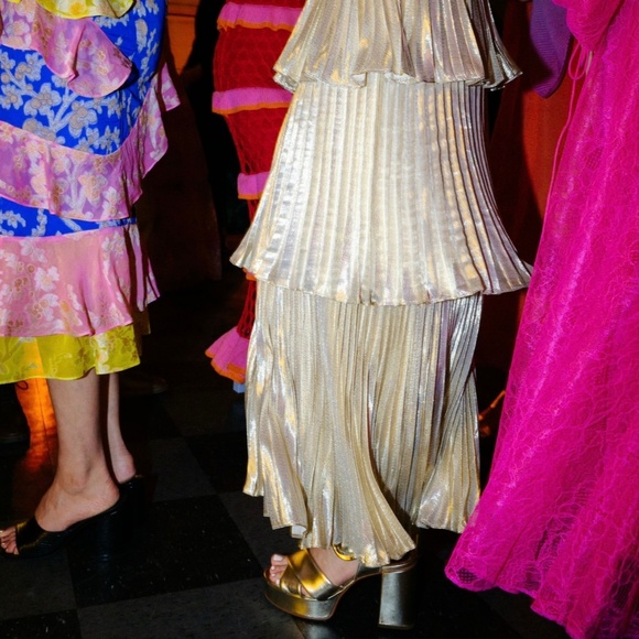 SELF-PORTRAIT Metallic Gold Tiered Midi Dress - Picture 8 of 15